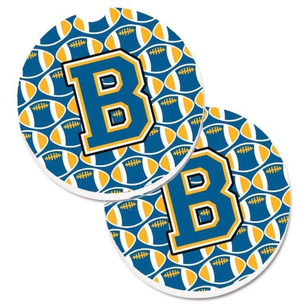 Letter B Football Blue And Gold Set Of 2 Cup Holder Car Coaster